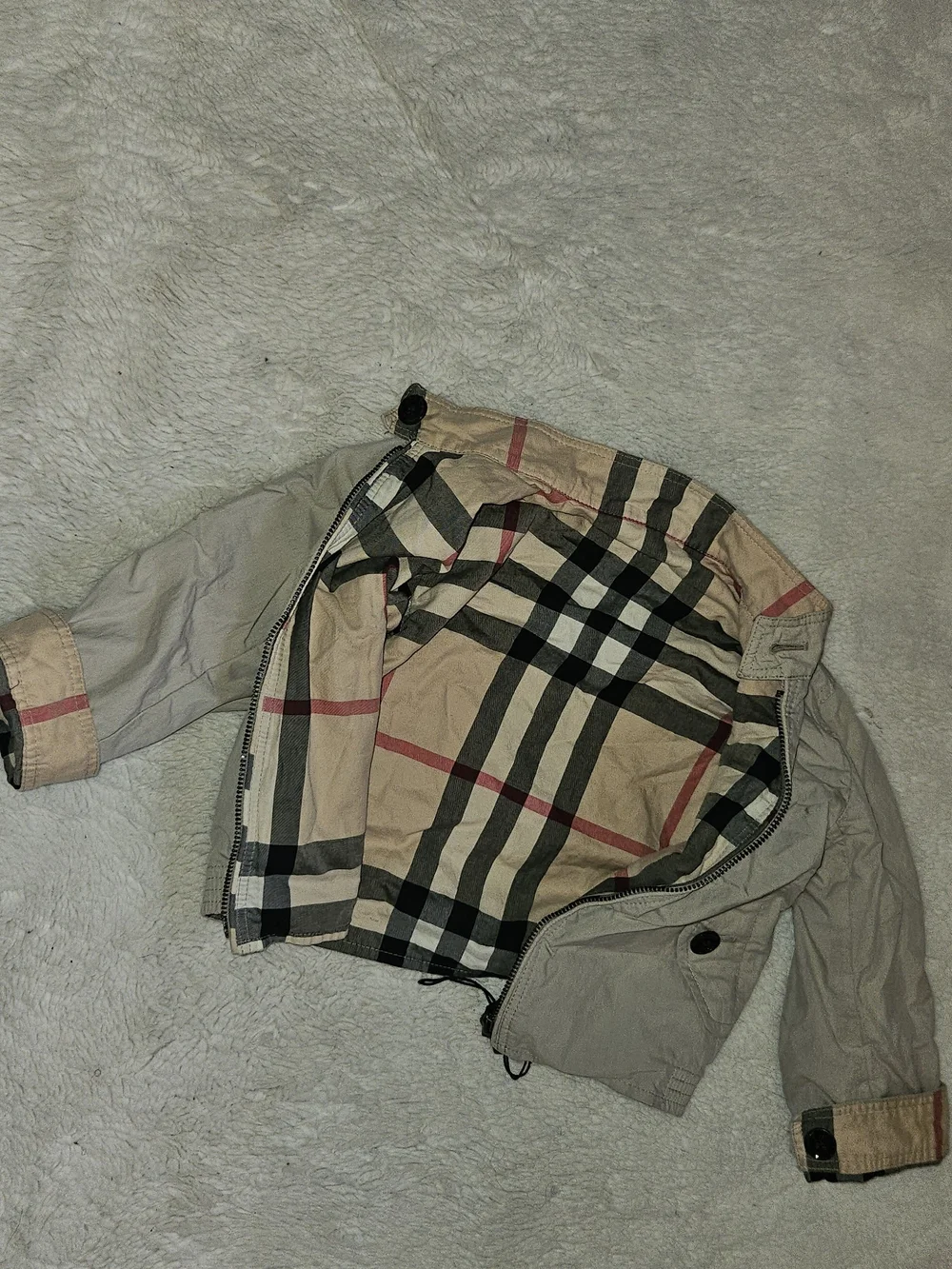 Beige Kids Lightweight Jacket with Tartan Trim
